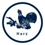 Logo VCP Bezirk Harz: Auerhahn auf einem Zweig im Kreis, darunter der Schriftzug „Harz“